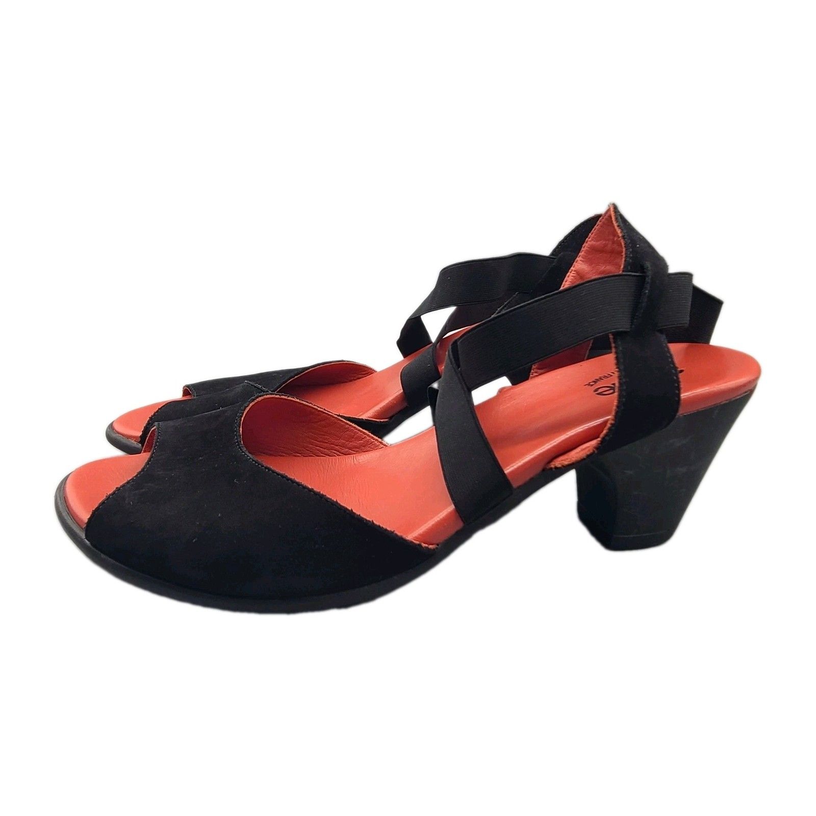 Arche Sandals Black Suede Crisscross Elastic Block Heel Sz Us 9.5/ Eur 41 France